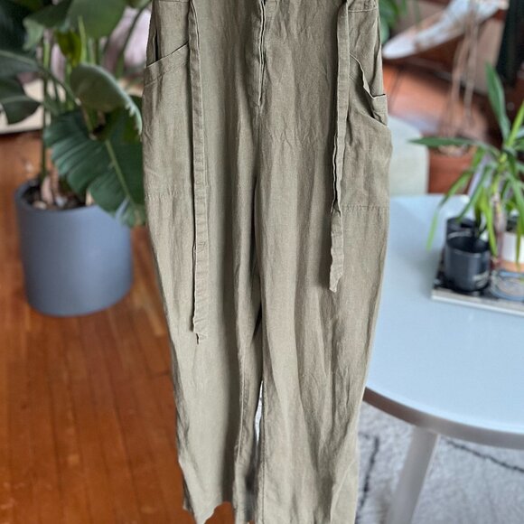 A.n.d E a W y Olive Green Utility Linen Jumpsuit - Picture 2 of 5